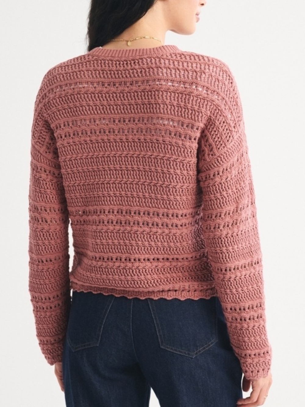 NWT Abercrombie & Fitch Textured Open Stitch Crewneck Sweater In Rose Pink - S - Picture 5 of 12
